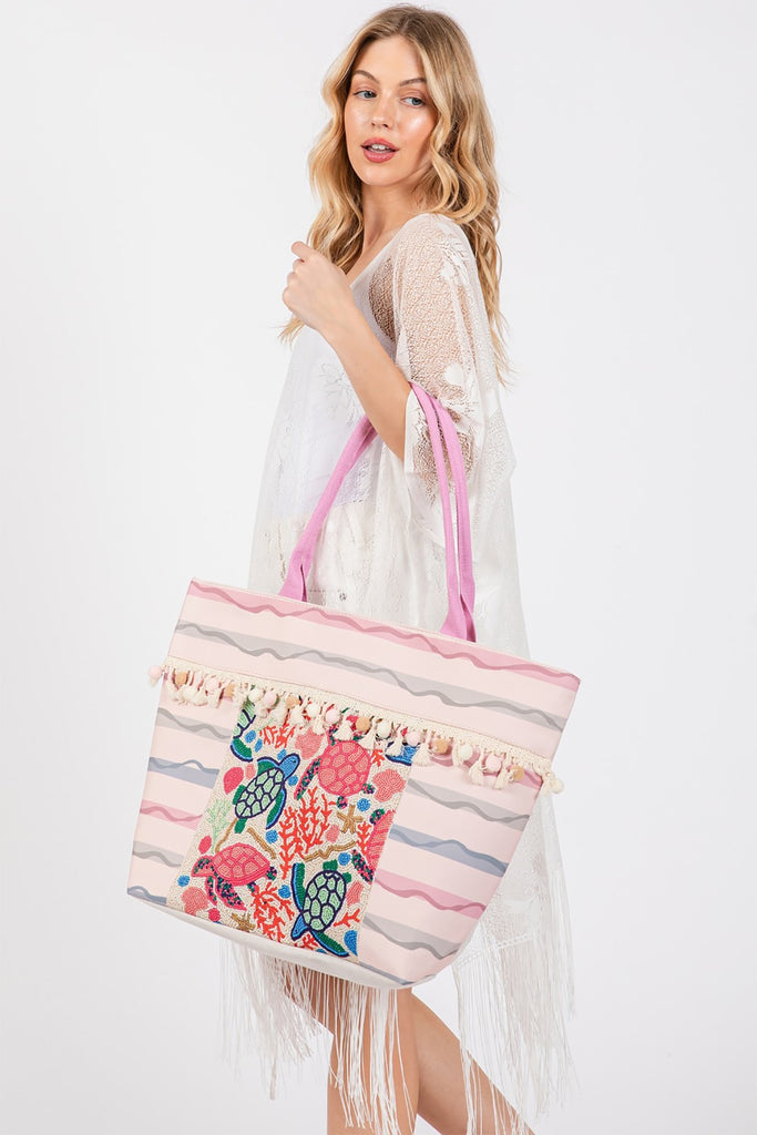 BOHO PRINT FRINGE TOTE BAG
