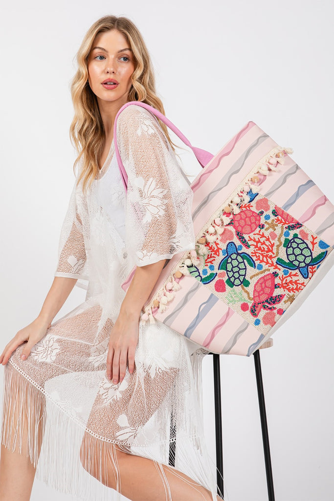 BOHO PRINT FRINGE TOTE BAG
