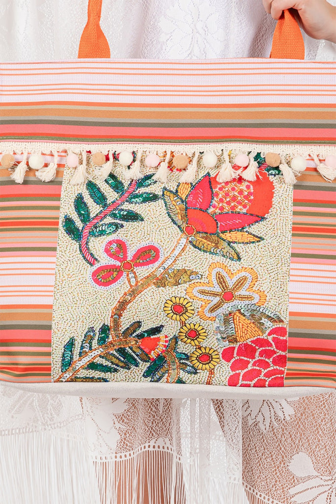 BOHO PRINT FRINGE TOTE BAG