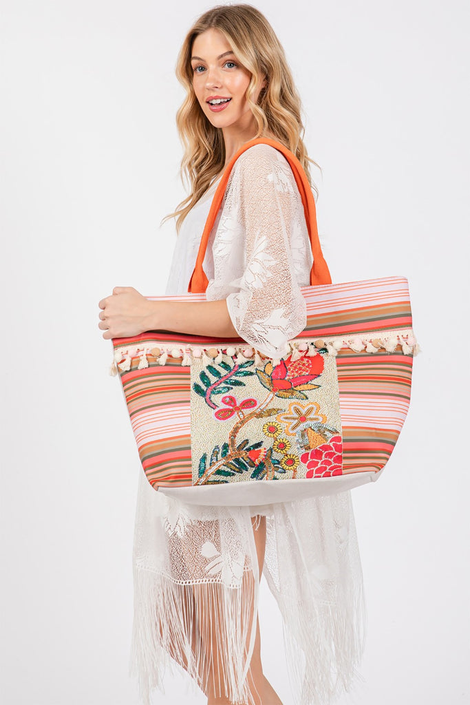 BOHO PRINT FRINGE TOTE BAG