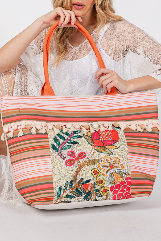 BOHO PRINT FRINGE TOTE BAG