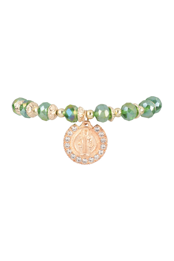 COIN PENDANT RHINESTONE GLASS BEADS STRETCH BRACELET SET