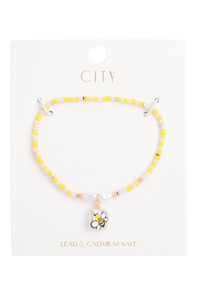 SEED BEADS W/ PEARL BEE CHARM BRACELET