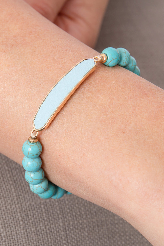 NATURAL STONE WITH LEATHER ACCENT BRACELET