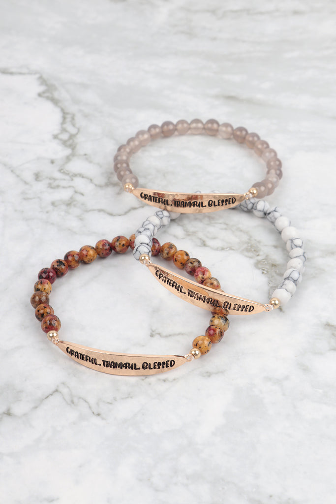 GRATEFUL ,THANKFUL,BLESSED NATURAL STONE STRETCH BRACELET