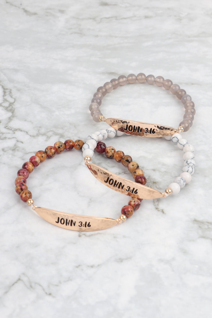 JOHN 3:16 NATURAL STONE STRETCH BRACELET