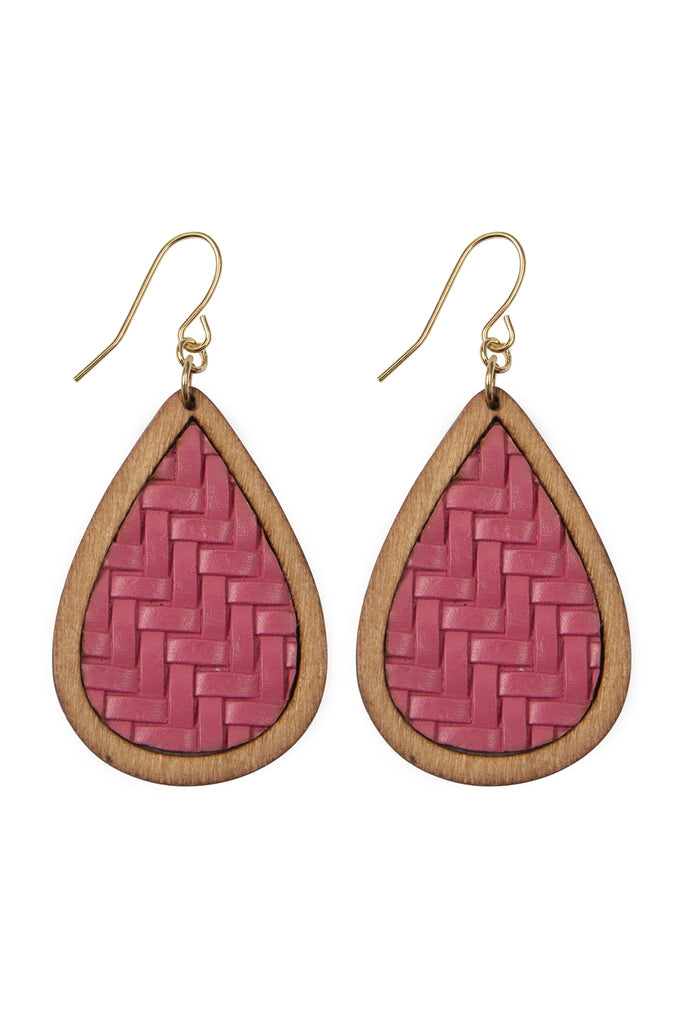 TEARDROP TEXTURED LEATHER & WOOD EARRINGS