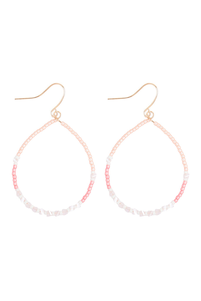GLASS SEED BEAD TEARDROP FISH HOOK EARRINGS