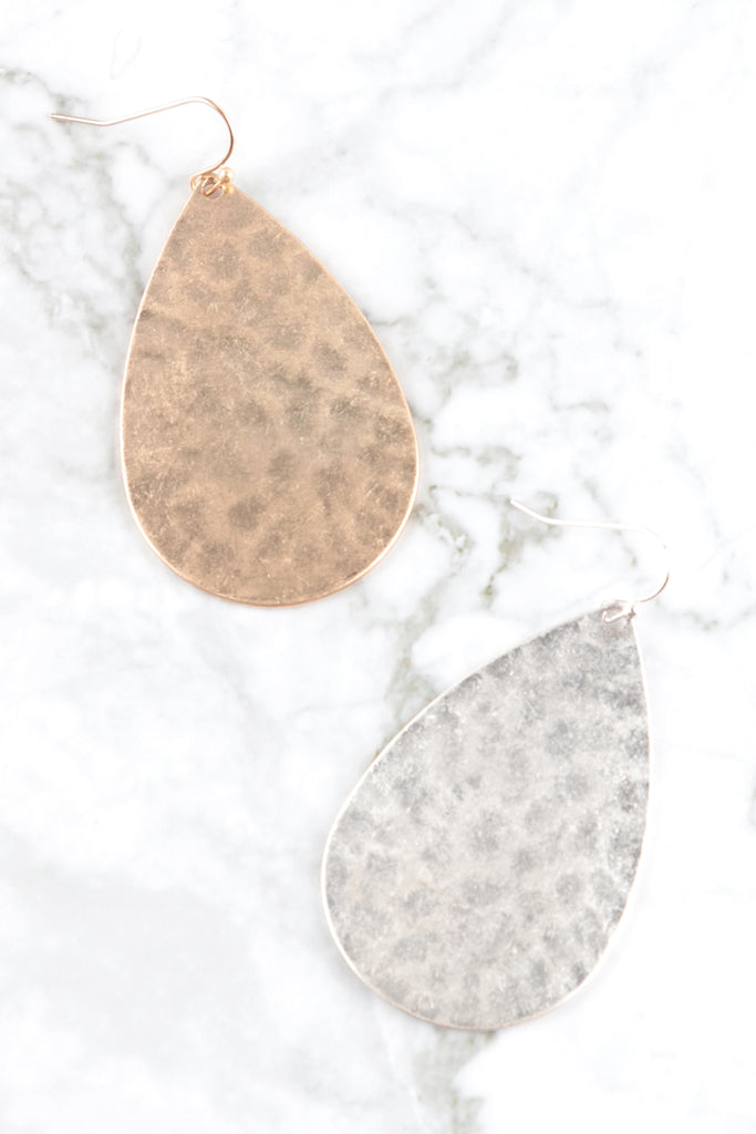 ME10007 - TEARDROP HAMMERED FISH HOOK EARRINGS