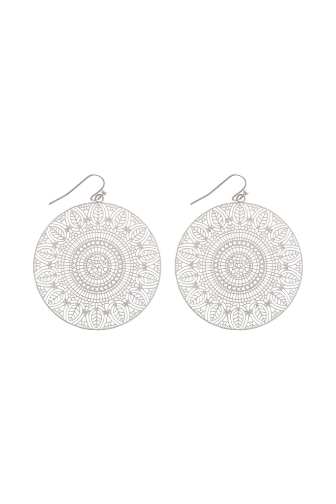 ROUND MANDALA FILIGREE LEAF HOOK EARRINGS