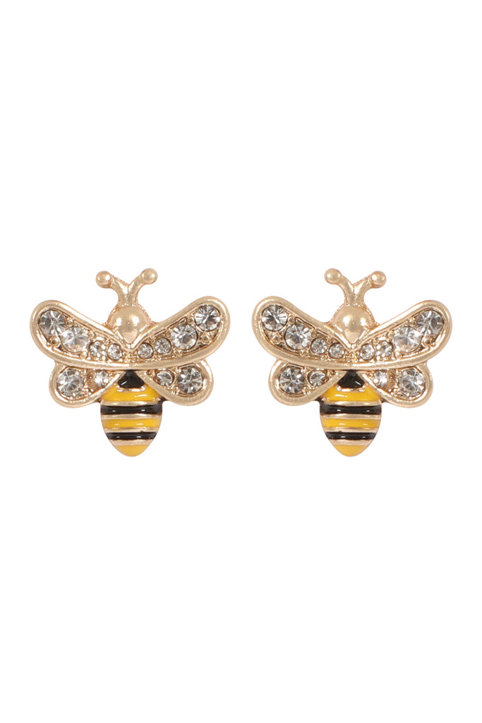 BEE SHAPE WITH RHINESTONE STUD EARRINGS