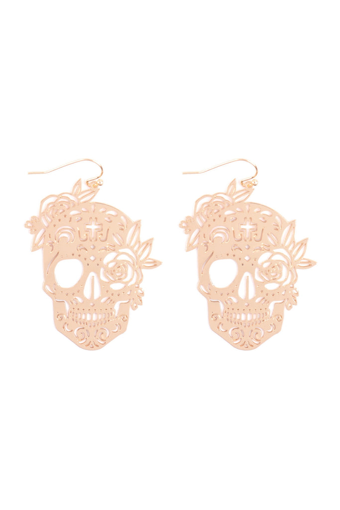 (HALLOWEEN) SKULL CUTOUT FILIGREE DROP HOOK EARRINGS