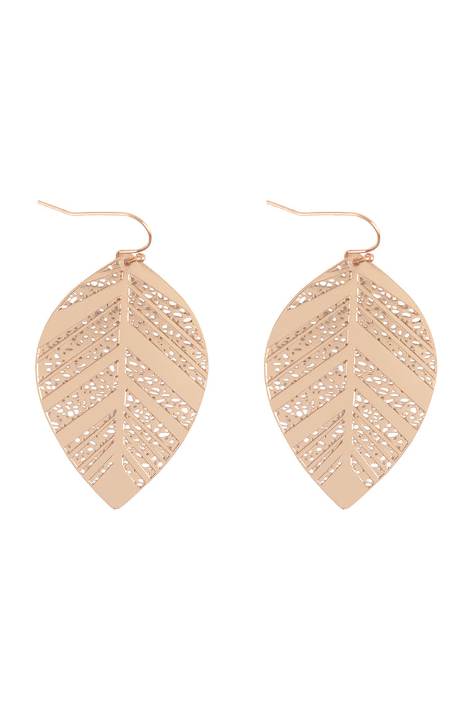 LEAF SHAPED FILIGREE DANGLE BRASS EARRING