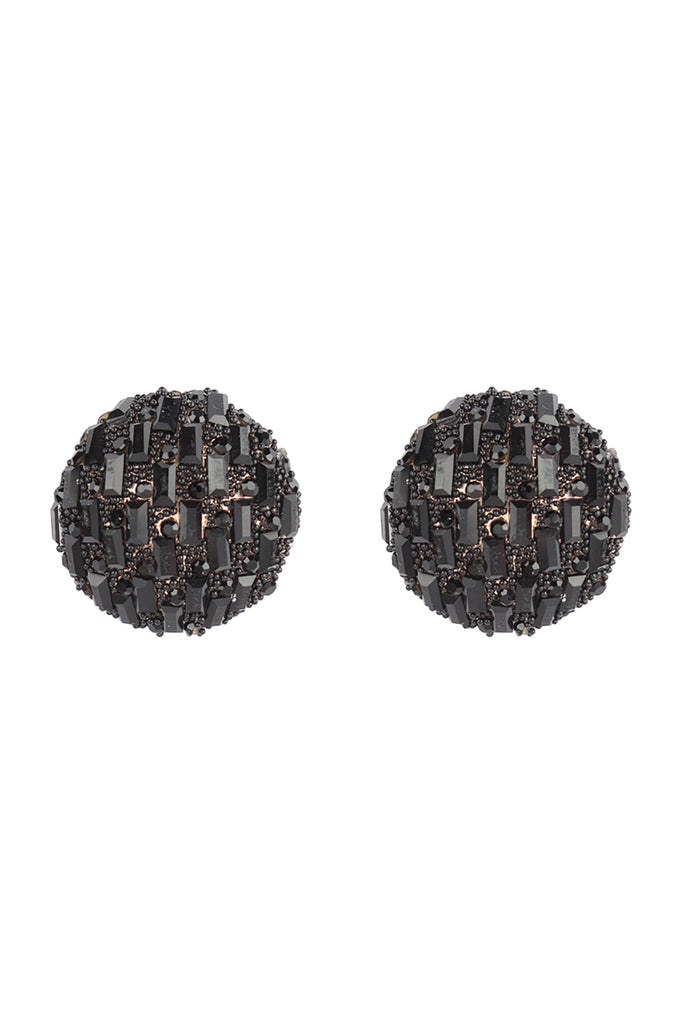 CIRCLE BUTTON RHINESTONE GLITTER STUD EARRINGS