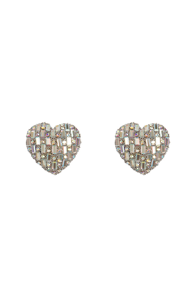VALENTINE HEART GLITTER RHINESTONE STUD EARRINGS