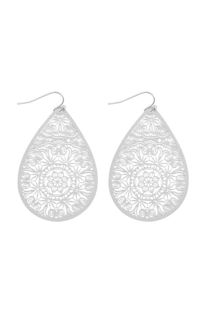 TEARDROP SHAPE FILIGREE FISH HOOK EARRINGS