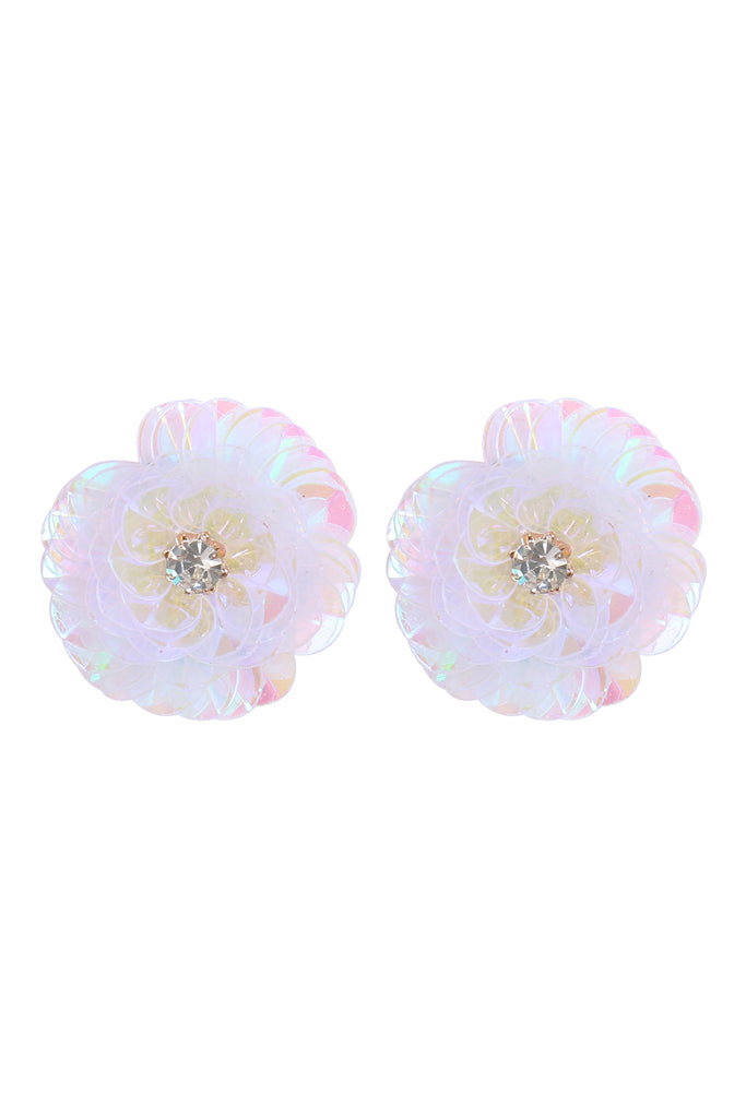 SEQUIN FLOWER RHINESTONE POST EARRINGS