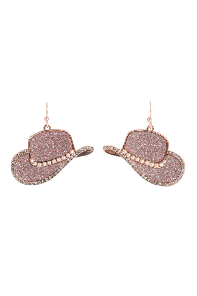 COWBOY HAT SANDSTICKER PAVE PEARL HOOK EARRINGS