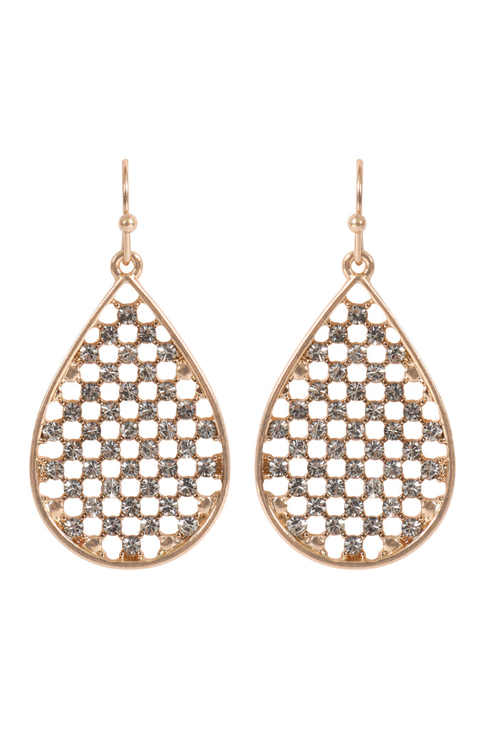 TEARDROP SHAPE PAVE RHINESTONE HOOK EARRINGS