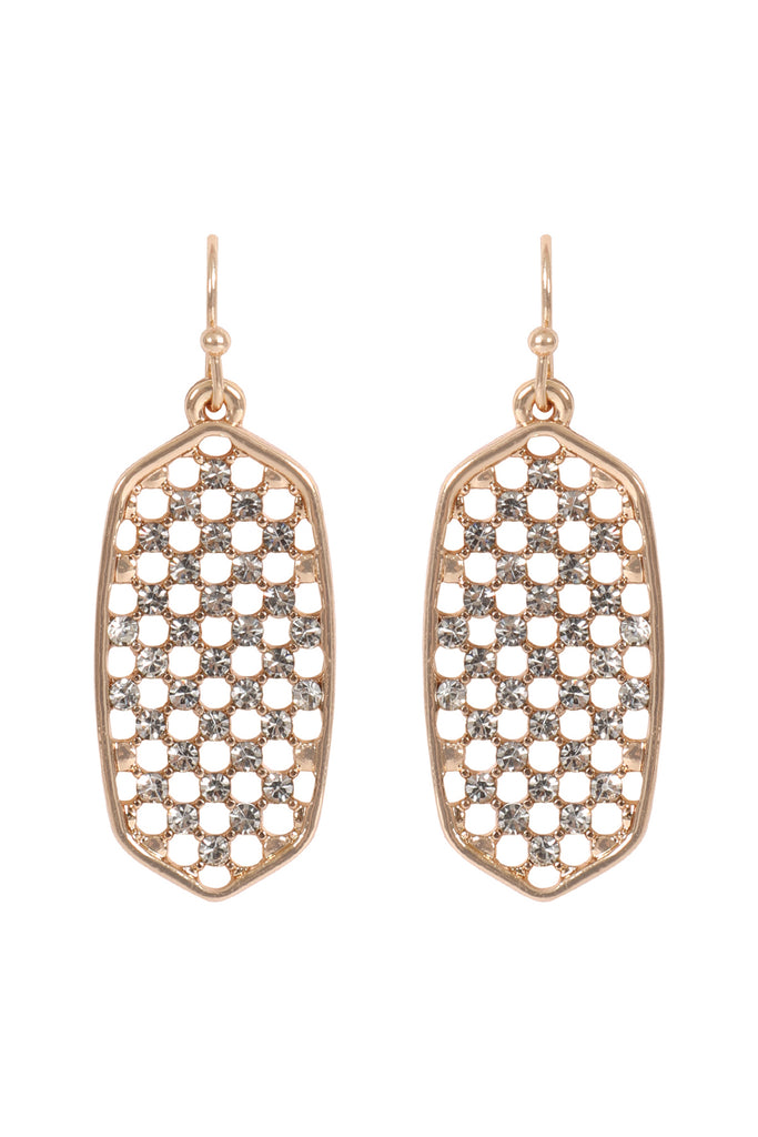 HEXAGON SHAPE PAVE RHINESTONE DANGLE EARRINGS