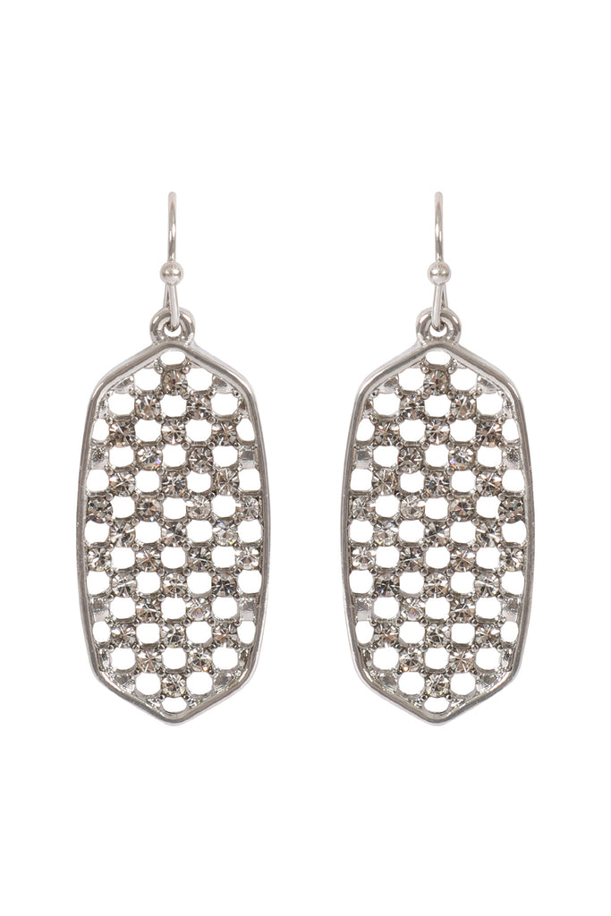 HEXAGON SHAPE PAVE RHINESTONE DANGLE EARRINGS