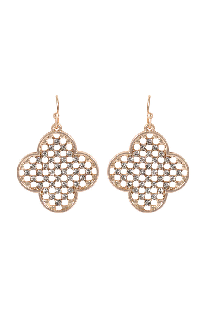 CLOVER SHAPE PAVE RHINESTONE HOOK EARRINGS