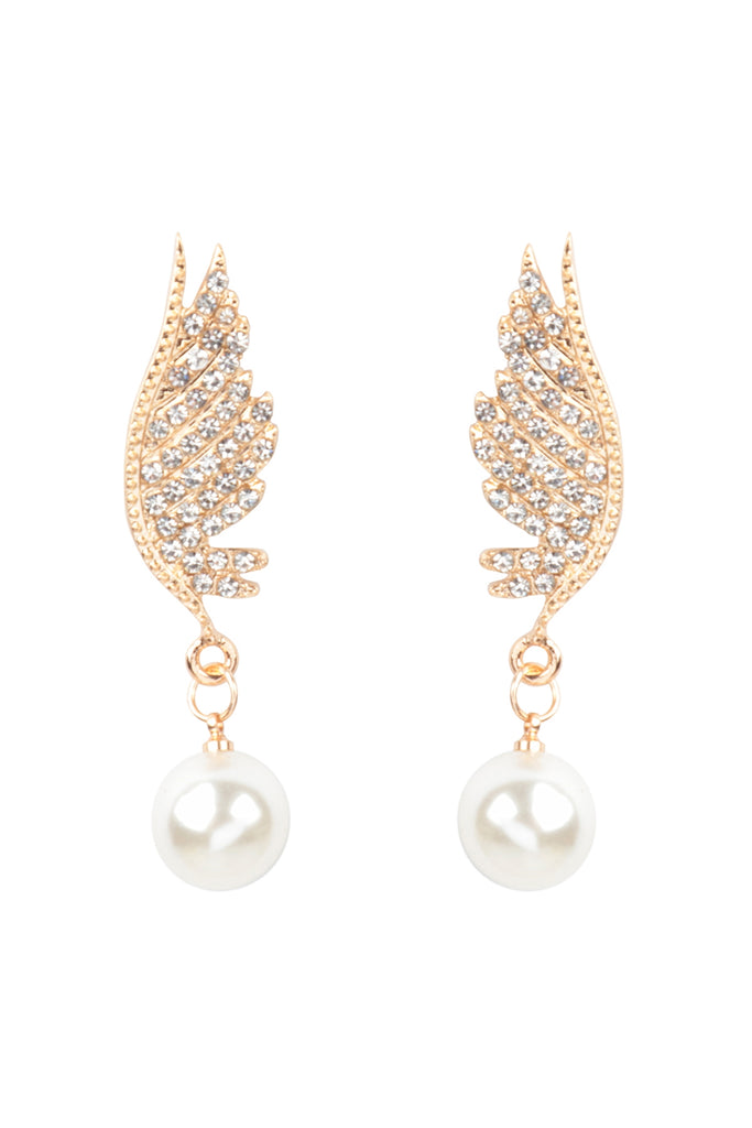 FEATHER DROP LINK PEARL BRIDAL EARRING SET