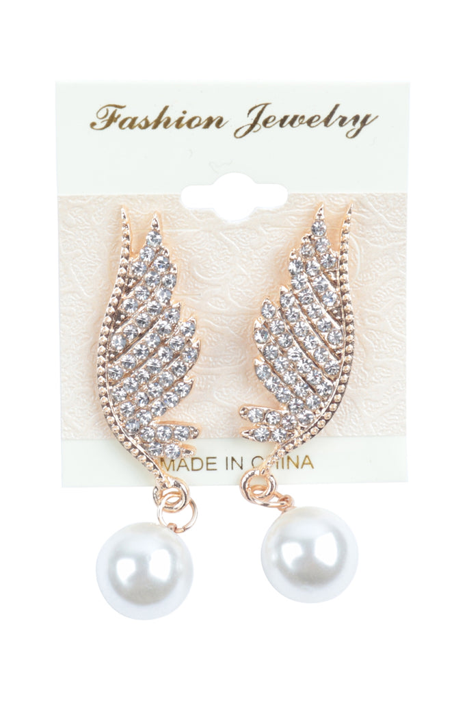 FEATHER DROP LINK PEARL BRIDAL EARRING SET