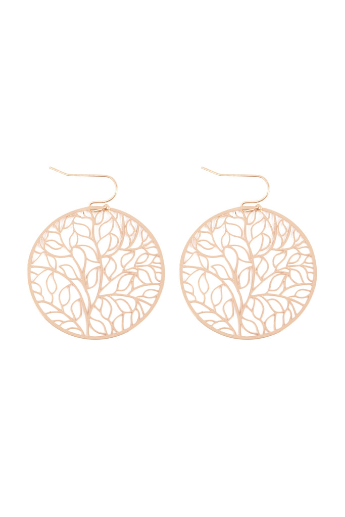 ROUND LEAF PATTERN FILI FISH HOOK EARRINGS
