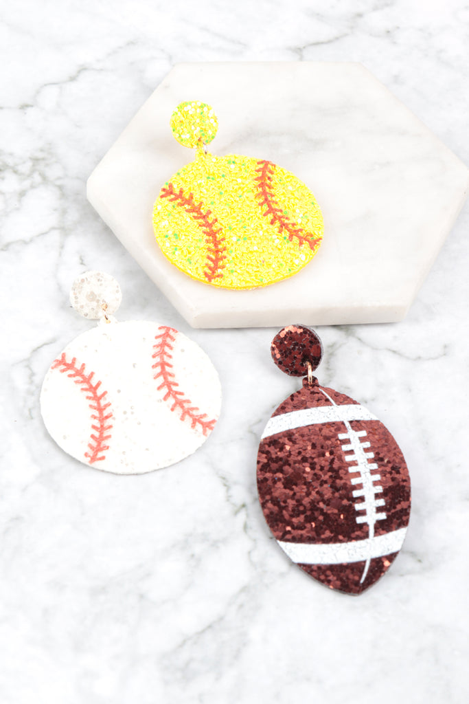 SPORTS GAMEDAY LEATHER GLITTER DROP EARRINGS