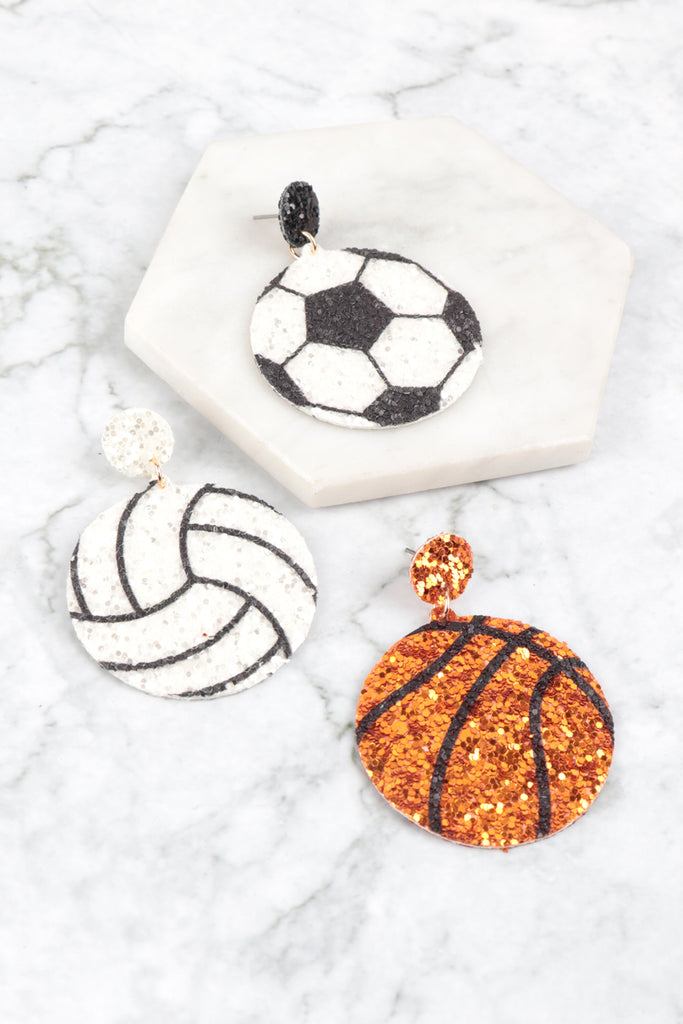 SPORTS GAMEDAY LEATHER GLITTER DROP EARRINGS