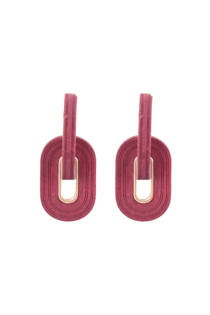 OVAL THICK WOOD LINK HOOP EARRINGS