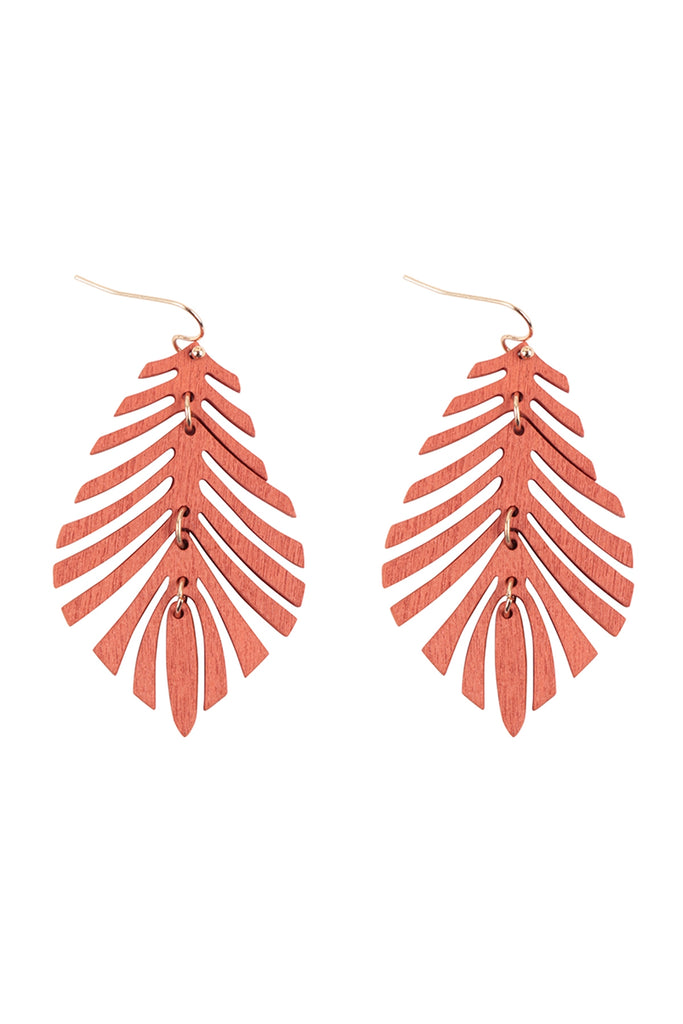WOOD WIDE LEAF DROP EARRINGS