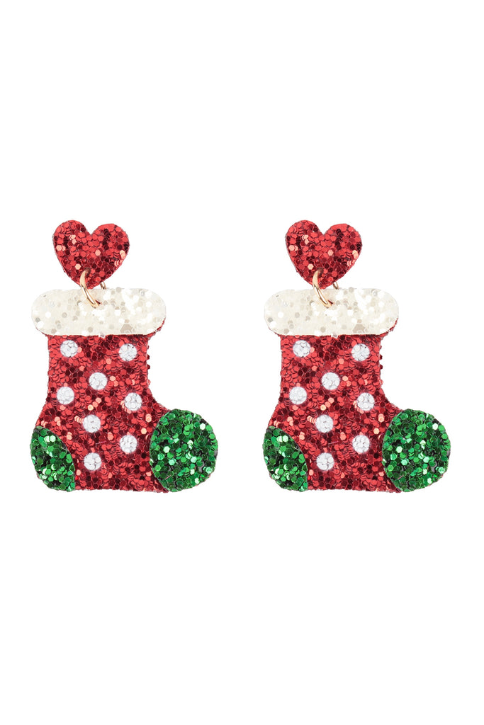 CHRISTMAS SOCKS GLITTER FISH HOOK EARRINGS