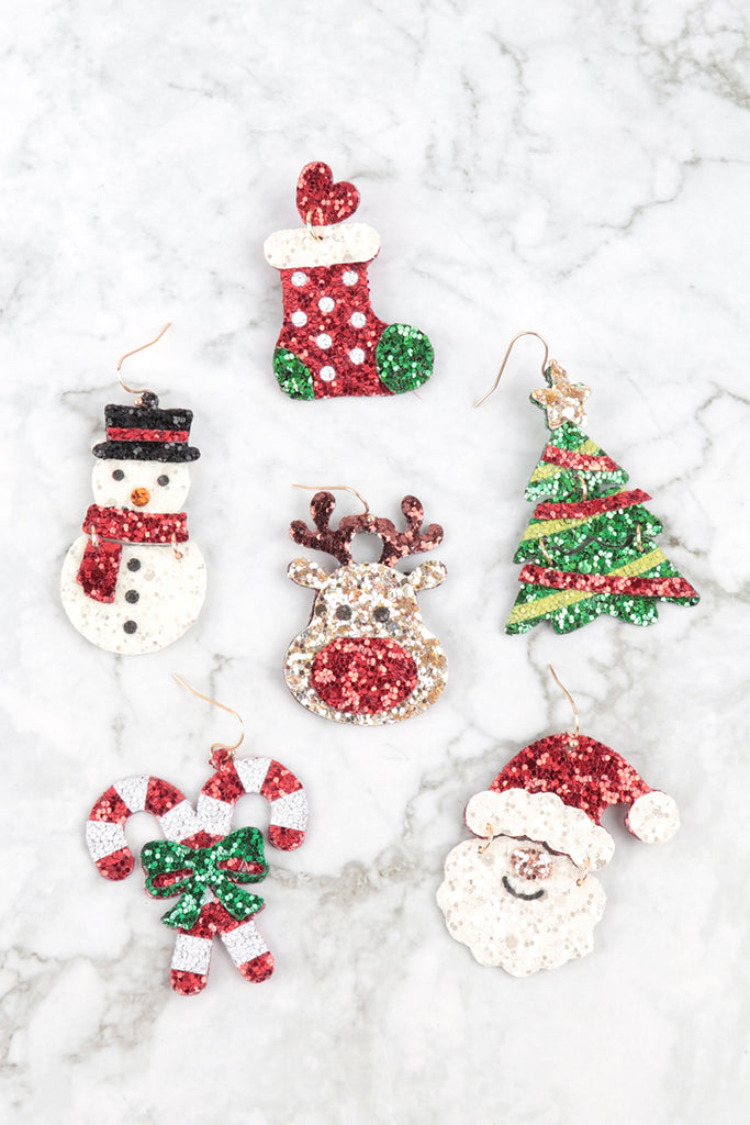 CHRISTMAS SOCKS GLITTER FISH HOOK EARRINGS