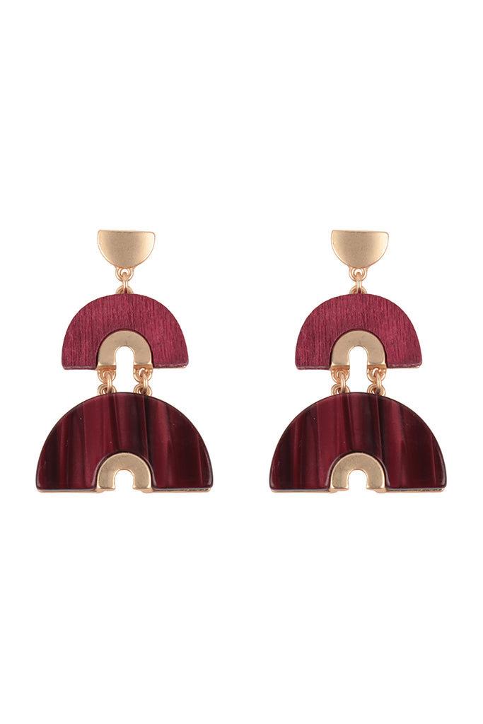 ACETATE WOOD ARCH LAYERED DROP EARRINGS
