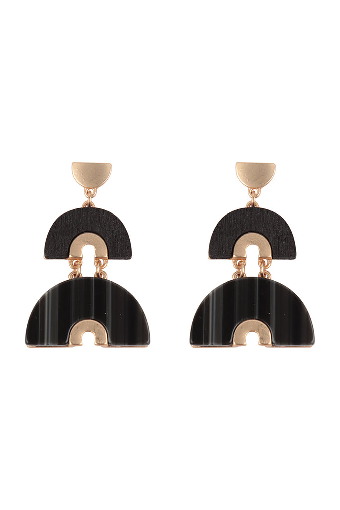 ACETATE WOOD ARCH LAYERED DROP EARRINGS