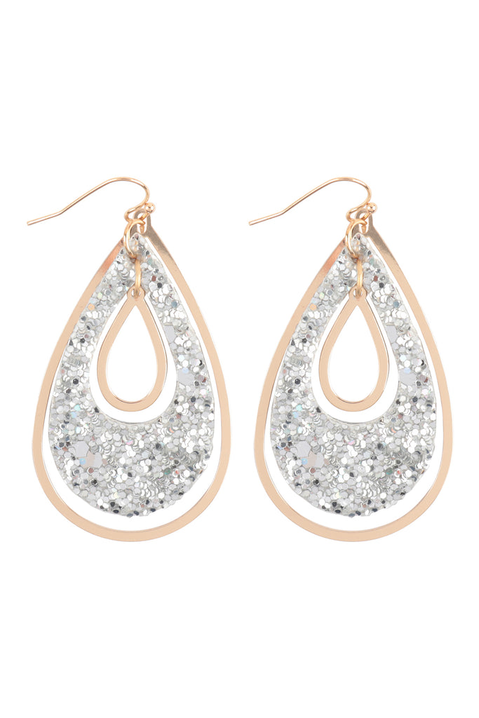 OPEN LINK TEARDROP GLITTER EARRINGS