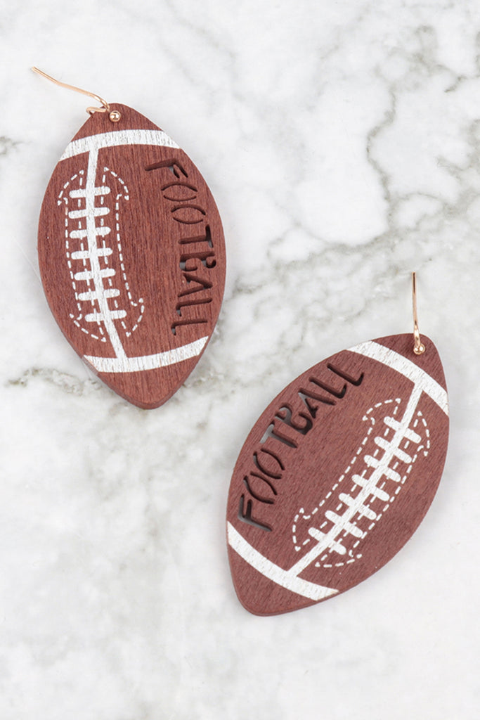 WOOD FOOTBALL CARVED GAMEDAY DROP EARRINGS