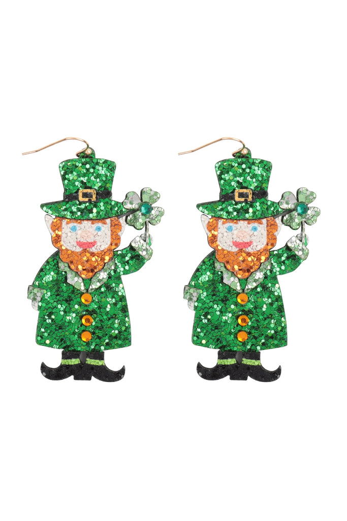 ST.PATRICK'S LEPRECHAUN GLITTER DROP EARRINGS