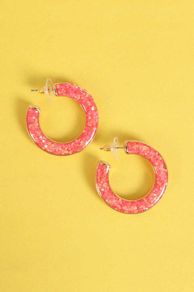 GLITTER EPOXY HOOP POST EARRINGS