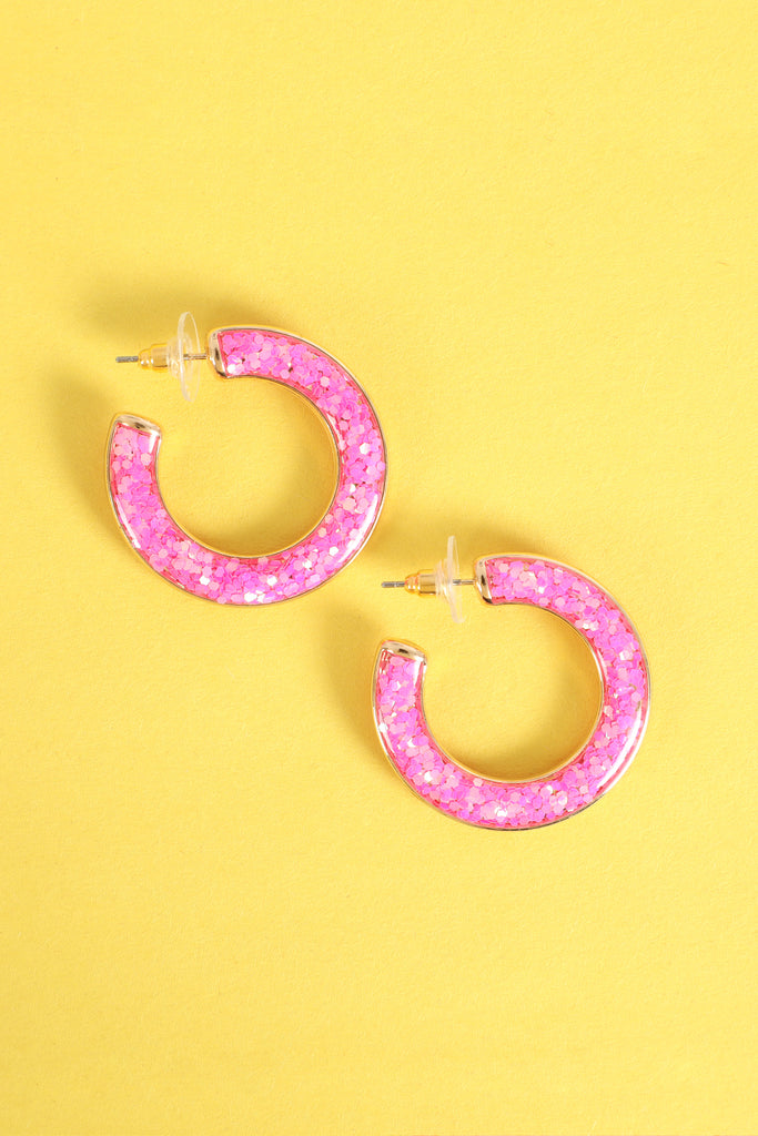GLITTER EPOXY HOOP POST EARRINGS