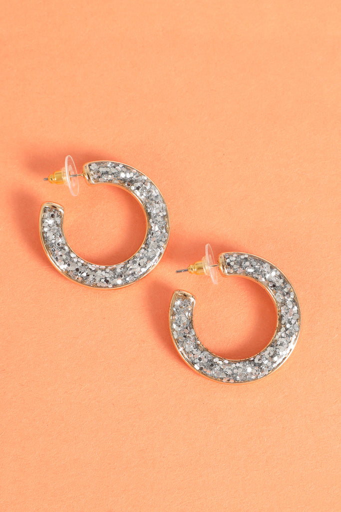 GLITTER EPOXY HOOP POST EARRINGS