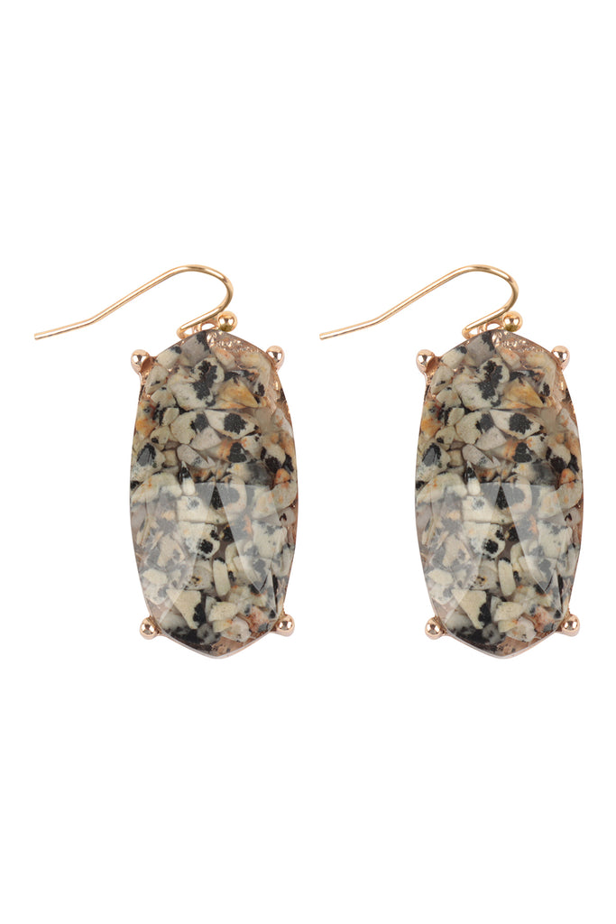 HEXAGON SEMI STONE EPOXY FISH HOOK EARRINGS