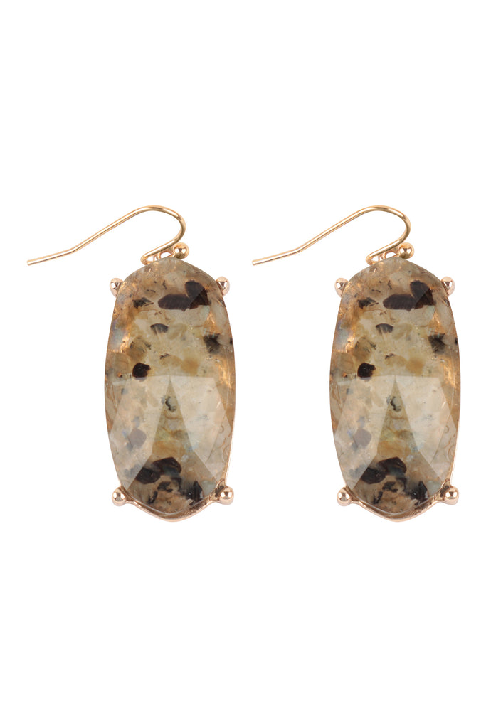 HEXAGON SEMI STONE EPOXY FISH HOOK EARRINGS