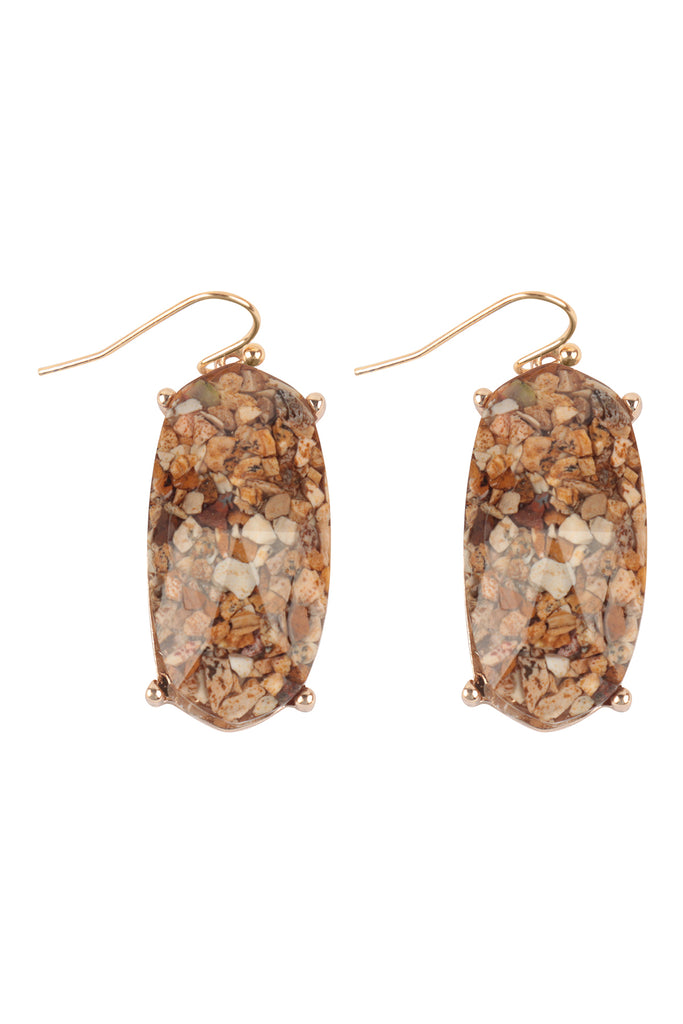 HEXAGON SEMI STONE EPOXY FISH HOOK EARRINGS