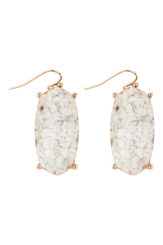 HEXAGON SEMI STONE EPOXY FISH HOOK EARRINGS