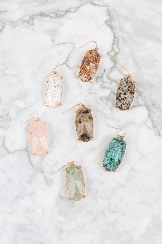 HEXAGON SEMI STONE EPOXY FISH HOOK EARRINGS