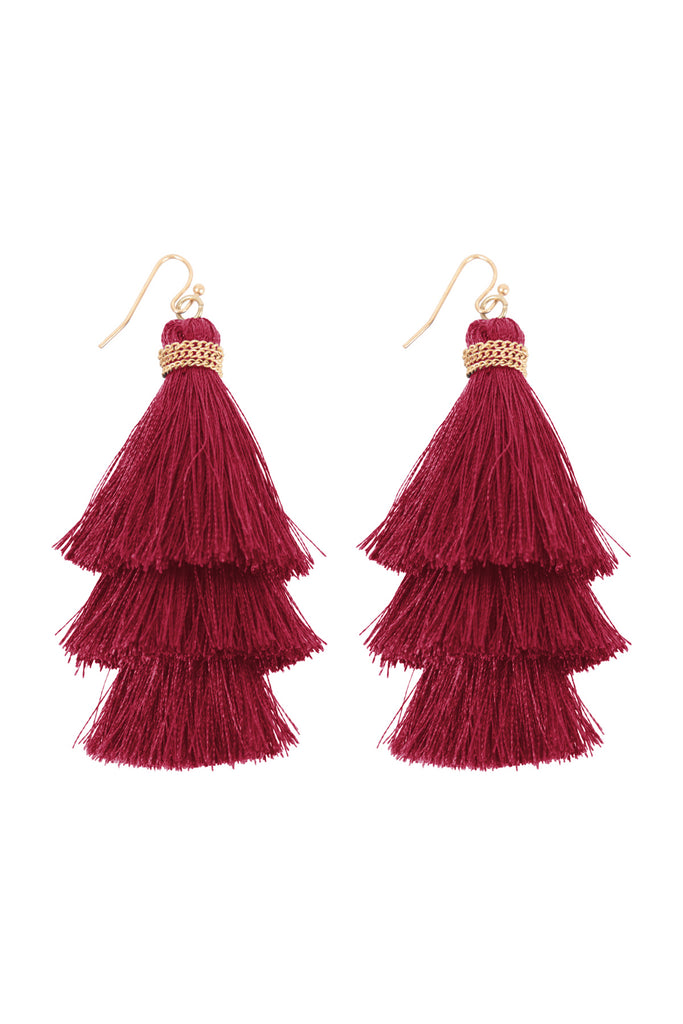 THREE LAYERED THREAD TASSEL EARRINGS