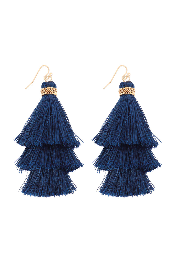 THREE LAYERED THREAD TASSEL EARRINGS